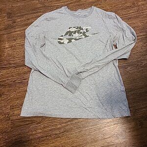 Nike Grey Long-Sleeve T-Shirt‎ Mens Medium Pre-Owned Fall Retro Casual Outdoors